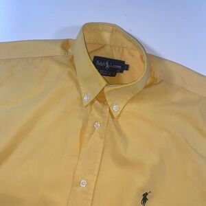 Ralph Lauren Mens Yellow Short Sleeve Button Down Shirt Large Made in USA Cotton
